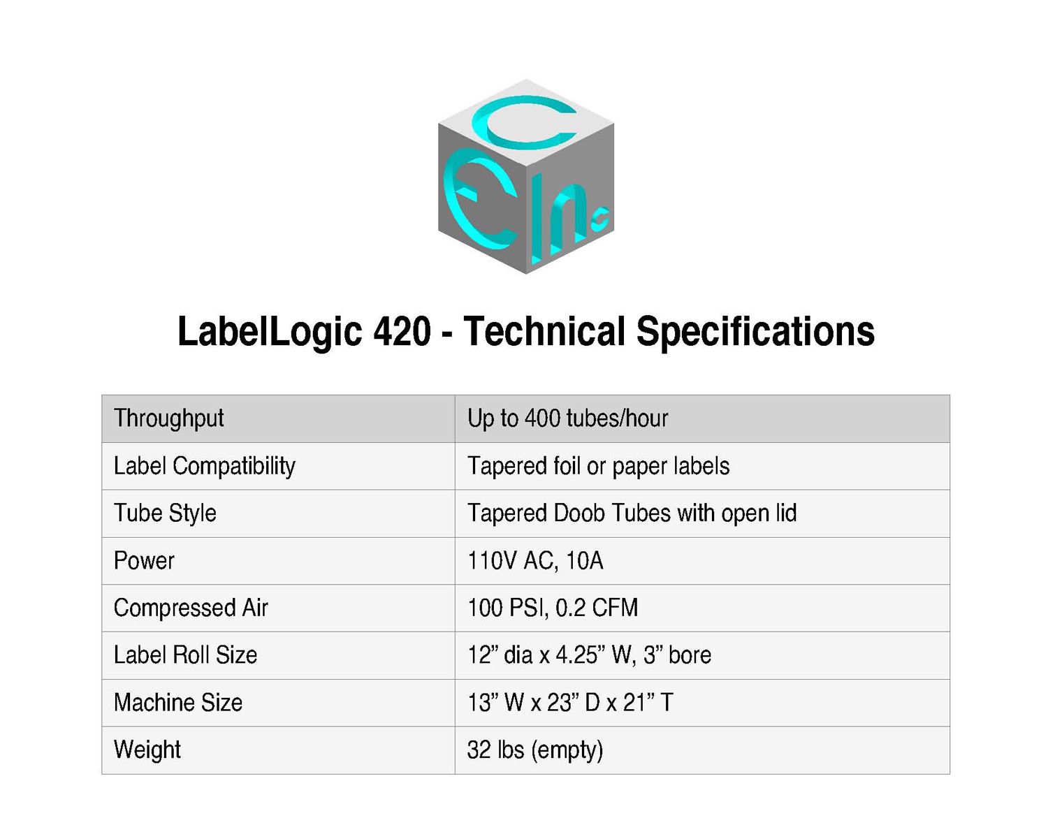 Labellogic 420 spec sheet